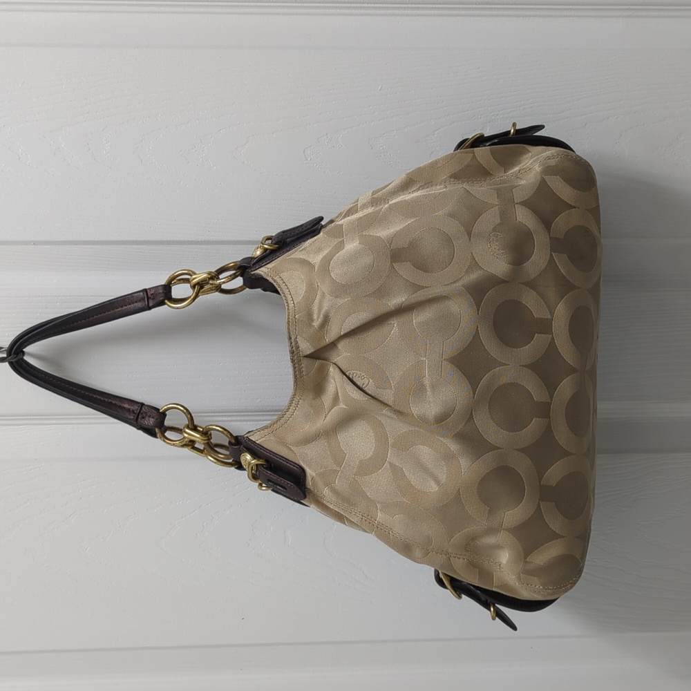 Coach Khaki Purse, Dark Brown Leather and Gold Accents